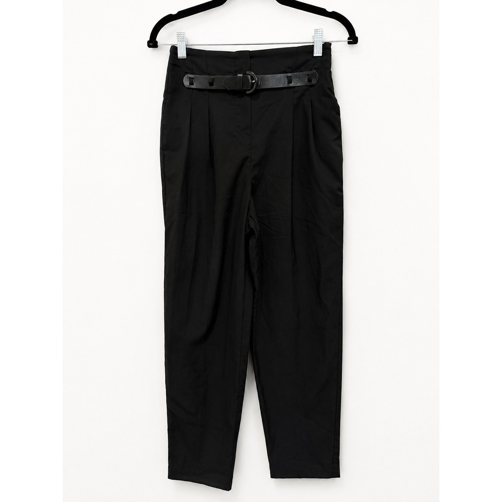 Vero Moda Carrot Pants Women Small Black Belted High Waist Pleated Dark Academia